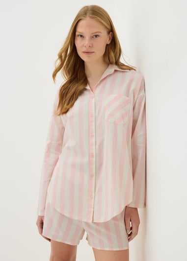 Pink Woven Stripe Boyfriend Pyjama Set