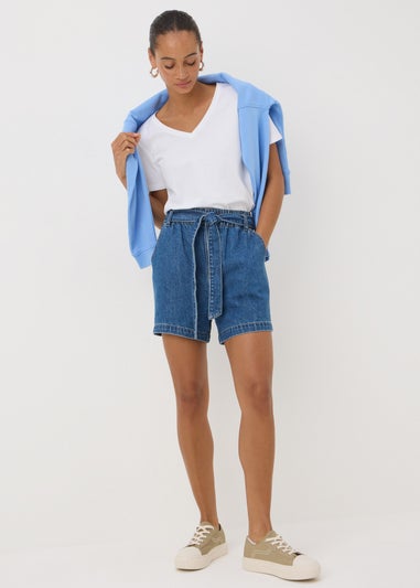Blue Mid Wash Belted Shorts