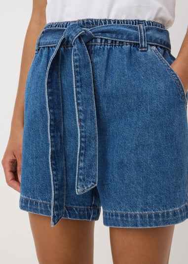 Blue Mid Wash Belted Shorts