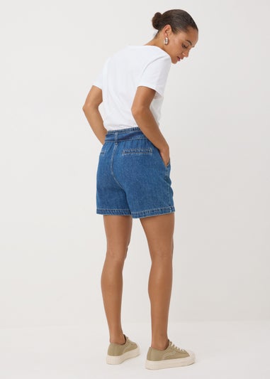 Blue Mid Wash Belted Shorts