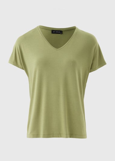 Et Vous Khaki V-Neck Top