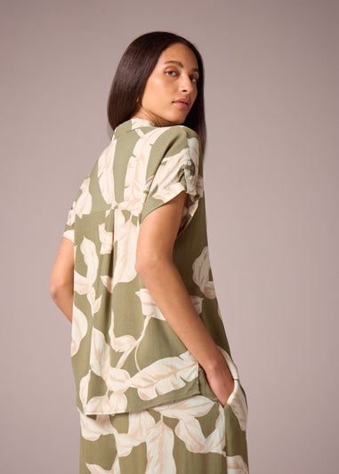 Et Vous Khaki Co Ord Leaf Print Utility Shirt