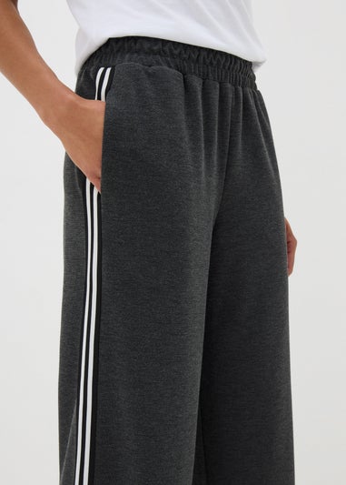 Grey Side Stripe Wide Leg Trousers