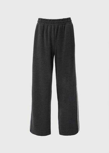 Grey Side Stripe Wide Leg Trousers