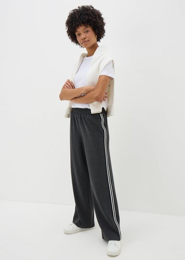 Grey Side Stripe Wide Leg Trousers