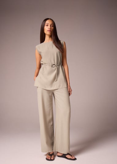 Et Vous Beige Co Ord Textured Wide Leg Trousers