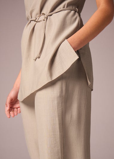 Et Vous Beige Co Ord Textured Wide Leg Trousers