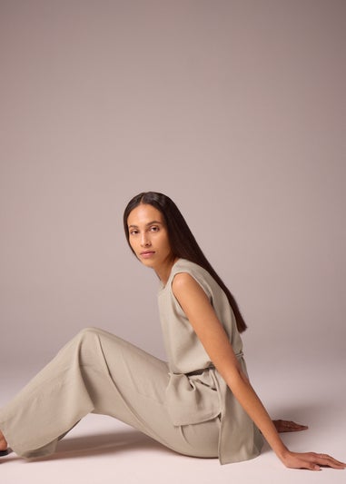 Et Vous Beige Co Ord Textured Wide Leg Trousers