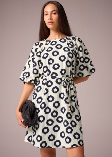 Et Vous Navy Scratch Puff Sleeve Dress