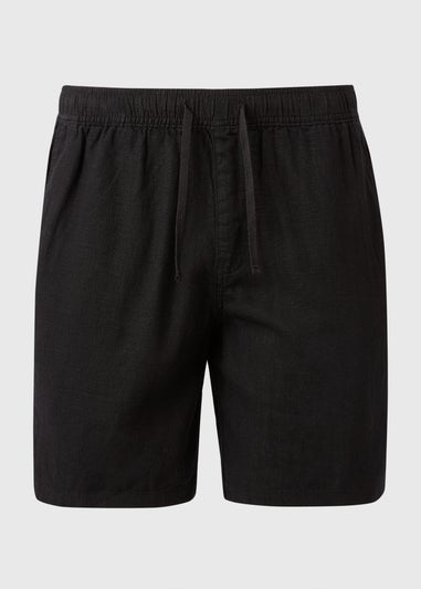 Black Linen Drawcord Shorts