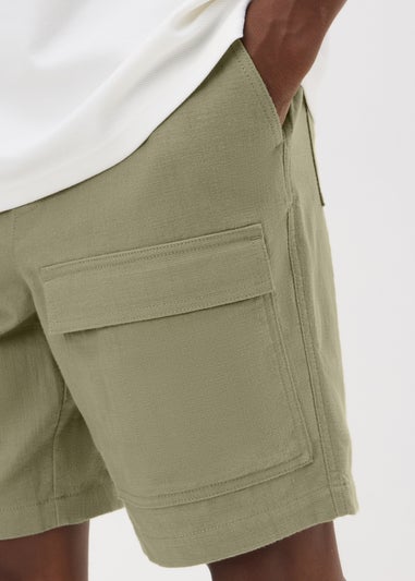 Sage Green Textured Pocket Shorts
