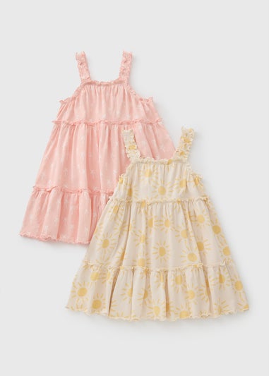 2 Pack Girls Pink Holiday Frill Dresses (1-7yrs)