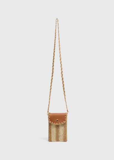 Rust Straw Cross Body Phone Bag