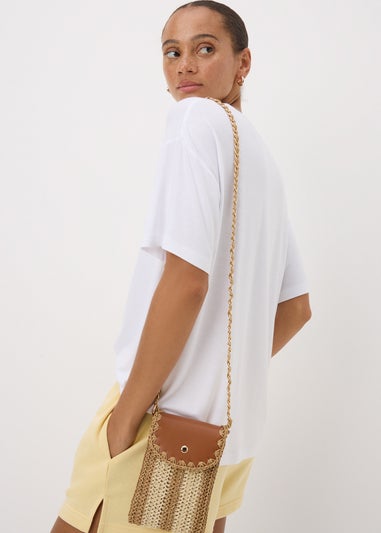 Rust Straw Cross Body Phone Bag