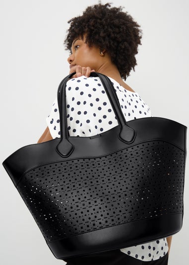 Black Cut Out Winged Tote