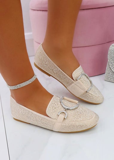 Love Lemonade Beige Crystal Imperial Suede Loafers