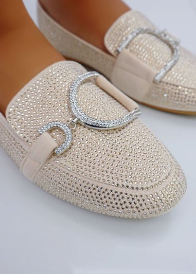 Love Lemonade Beige Crystal Imperial Suede Loafers