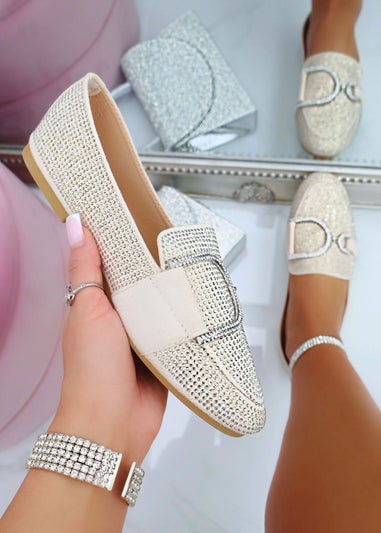 Love Lemonade Beige Crystal Imperial Suede Loafers