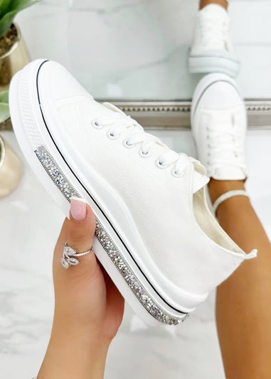 Love Lemonade White Crystal Trim Canvas Trainer