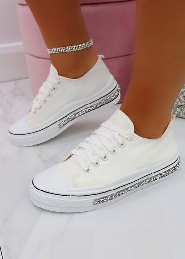 Love Lemonade White Crystal Trim Canvas Trainer
