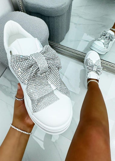 Love Lemonade Silver Crystal Sparkly Bow Trainers Limited Edition