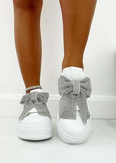 Love Lemonade Silver Crystal Sparkly Bow Trainers Limited Edition