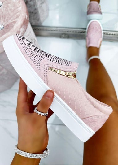 Love Lemonade Pink Crystal Suede Zip Pumps