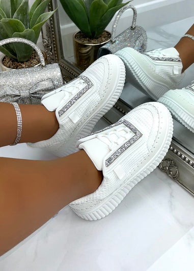 Love Lemonade White Sparkly Khloe Woven Platform Trainers