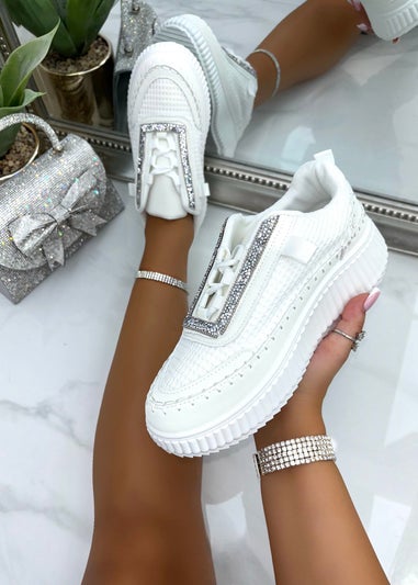 Love Lemonade White Sparkly Khloe Woven Platform Trainers