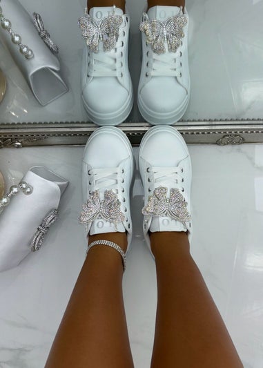 Love Lemonade Silver Sparkly Butterfly Platform Trainers