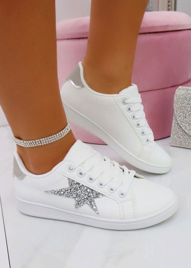 Love Lemonade Silver Sparkly Glitter Star Trainers