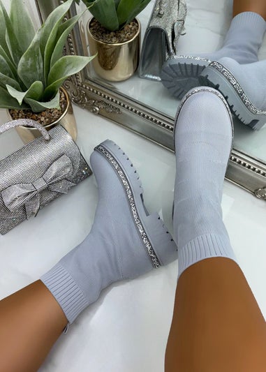 Love Lemonade Grey Sparkly Stretch Chunky Sock Boots