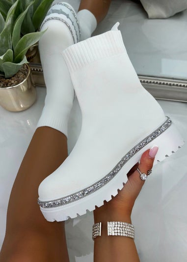 Love Lemonade White Sparkly Stretch Chunky Sock Boots