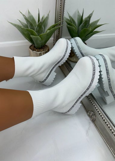 Love Lemonade White Sparkly Stretch Chunky Sock Boots