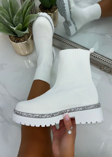 Love Lemonade White Sparkly Stretch Chunky Sock Boots