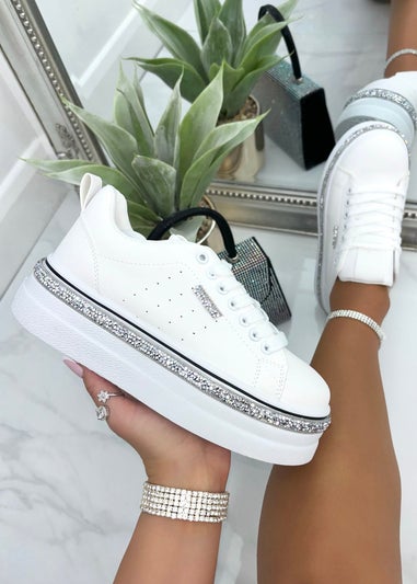 Love Lemonade White Sparkly Wedge Trim Trainers