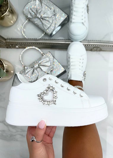 Love Lemonade Silver Sparkly Love Heart Chunky Trainers