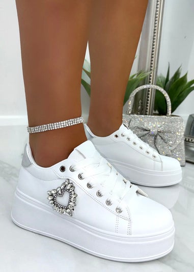 Love Lemonade Silver Sparkly Love Heart Chunky Trainers