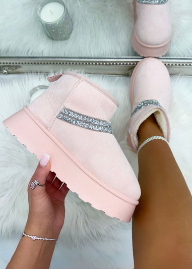 Love Lemonade Pale Pink Sparkly Strap Platform Snugg Boots