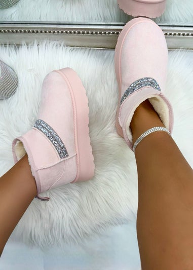 Love Lemonade Pale Pink Sparkly Strap Platform Snugg Boots