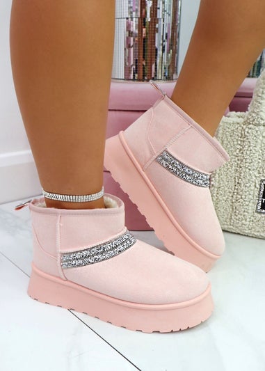Love Lemonade Pale Pink Sparkly Strap Platform Snugg Boots