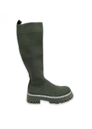 Love Lemonade Khaki Sparkly Calf Stretch Sock Boots