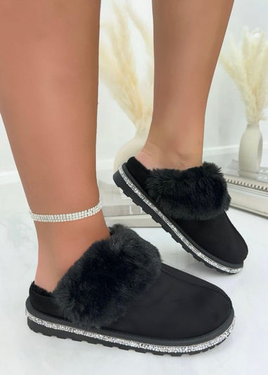 Love Lemonade Black Sparkly Deluxe Snugg Slippers