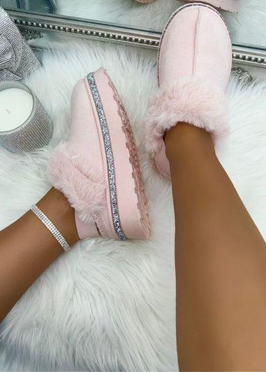 Love Lemonade Pink Crystal Trim Snugg Platform Strap Slippers