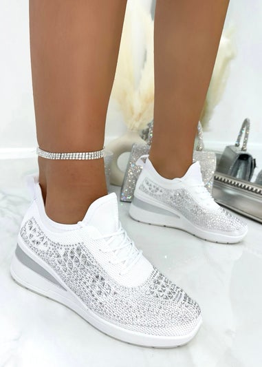 Love Lemonade White Crystal Stretch Comfort Wedge Trainers