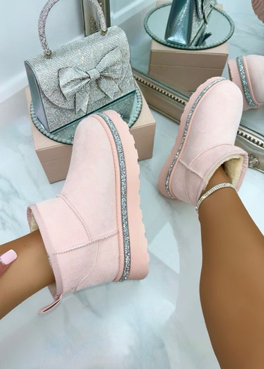 Love Lemonade Pale Pink Crystal Trim Platform Snugg Boots