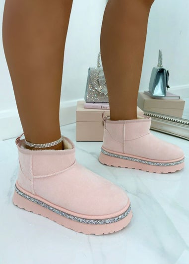 Love Lemonade Pale Pink Crystal Trim Platform Snugg Boots