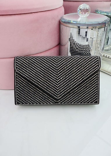 Love Lemonade Black Crystal Glam Envelope Clutch Bag