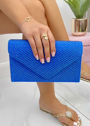 Love Lemonade Blue Crystal Glam Envelope Clutch Bag