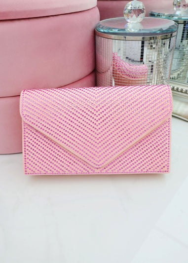 Love Lemonade Baby Pink Crystal Glam Envelope Clutch Bag